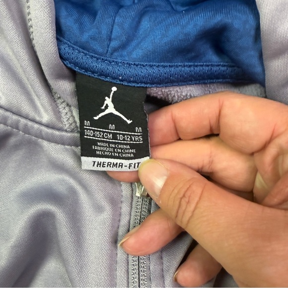 Jordan Gray and Blue Zip front Hoodie Sweatshirt - Picture 3 of 4